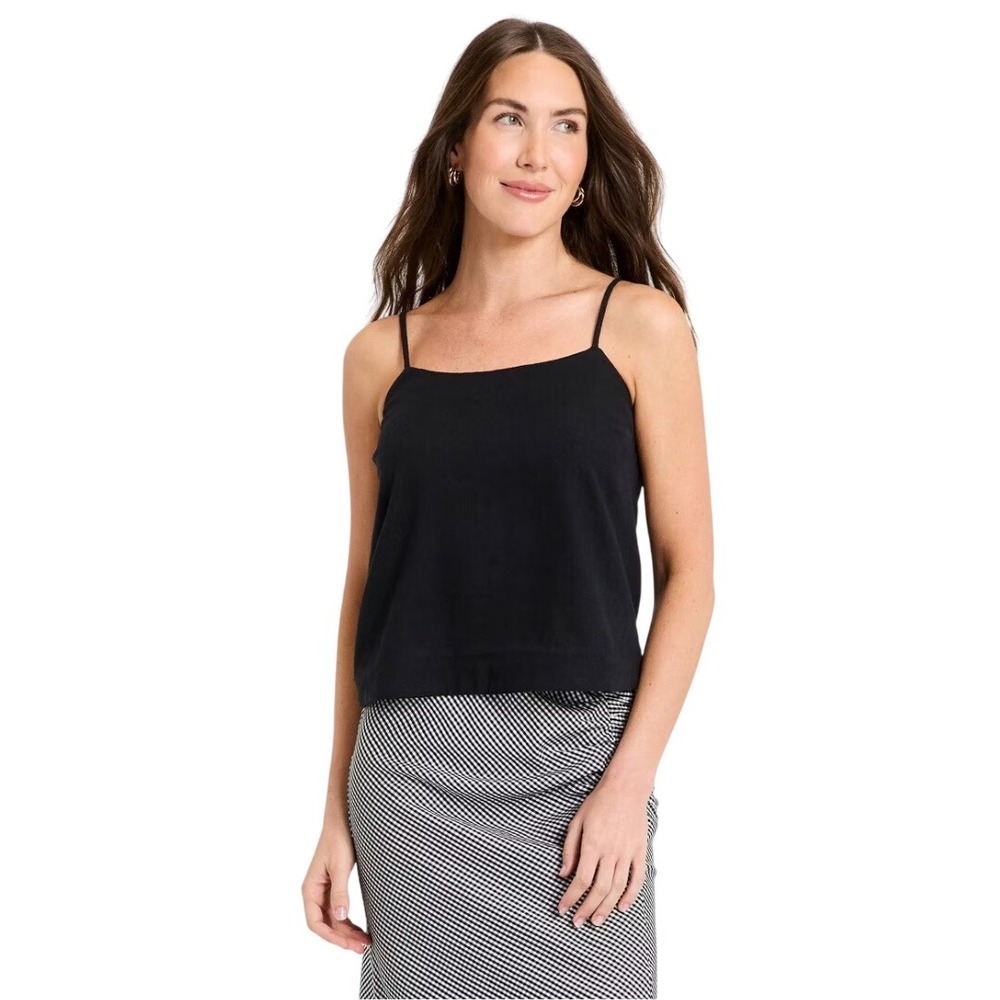 A New Day Women's Black Linen Blend Spaghetti Strap Camisole Tank Top Size M